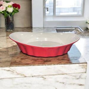 Crofton Red Stoneware Baking Dish – Oval Casserole Pan (11.3” x 9.4”)